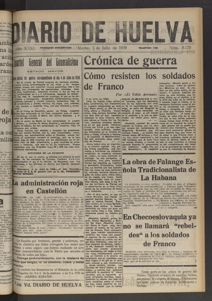 Miniatura de Diario de Huelva : periódico independiente del 5 de julio de 1938