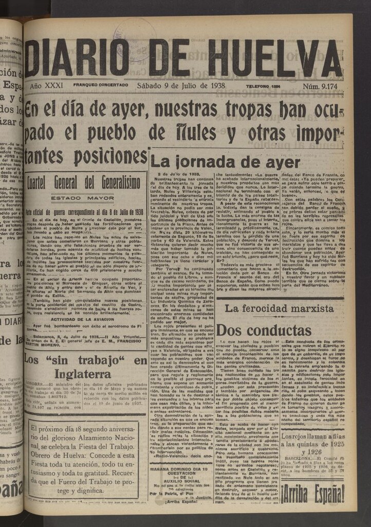 Miniatura de Diario de Huelva : periódico independiente del 9 de julio de 1938