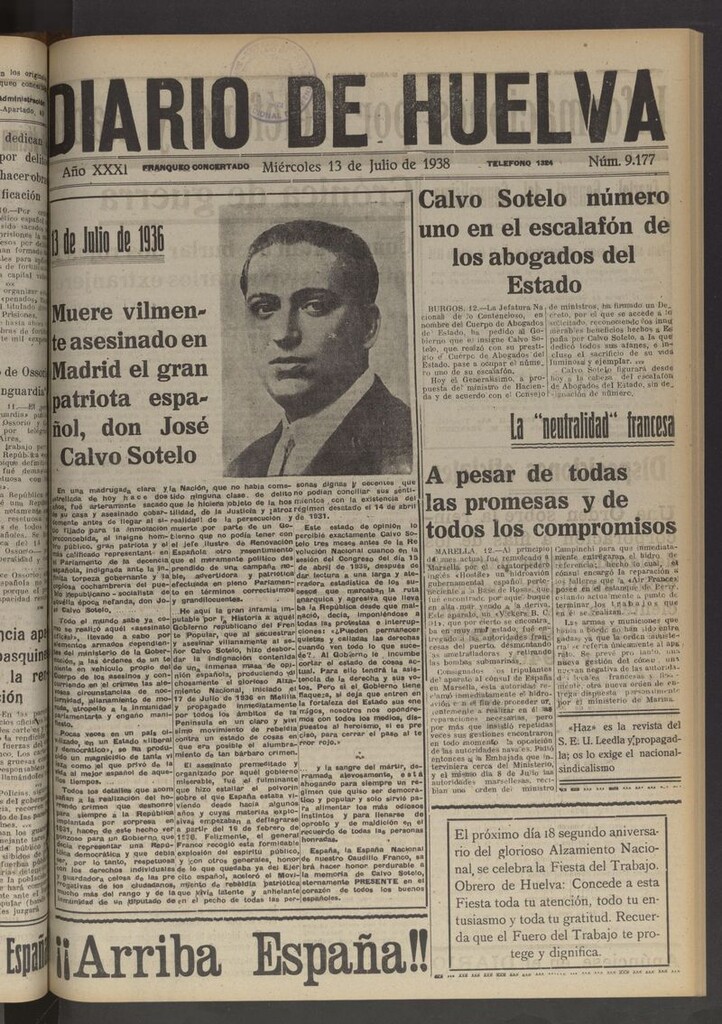 Miniatura de Diario de Huelva : periódico independiente del 13 de julio de 1938