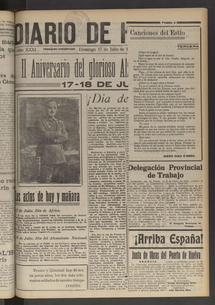 Miniatura de Diario de Huelva : periódico independiente del 17 de julio de 1938