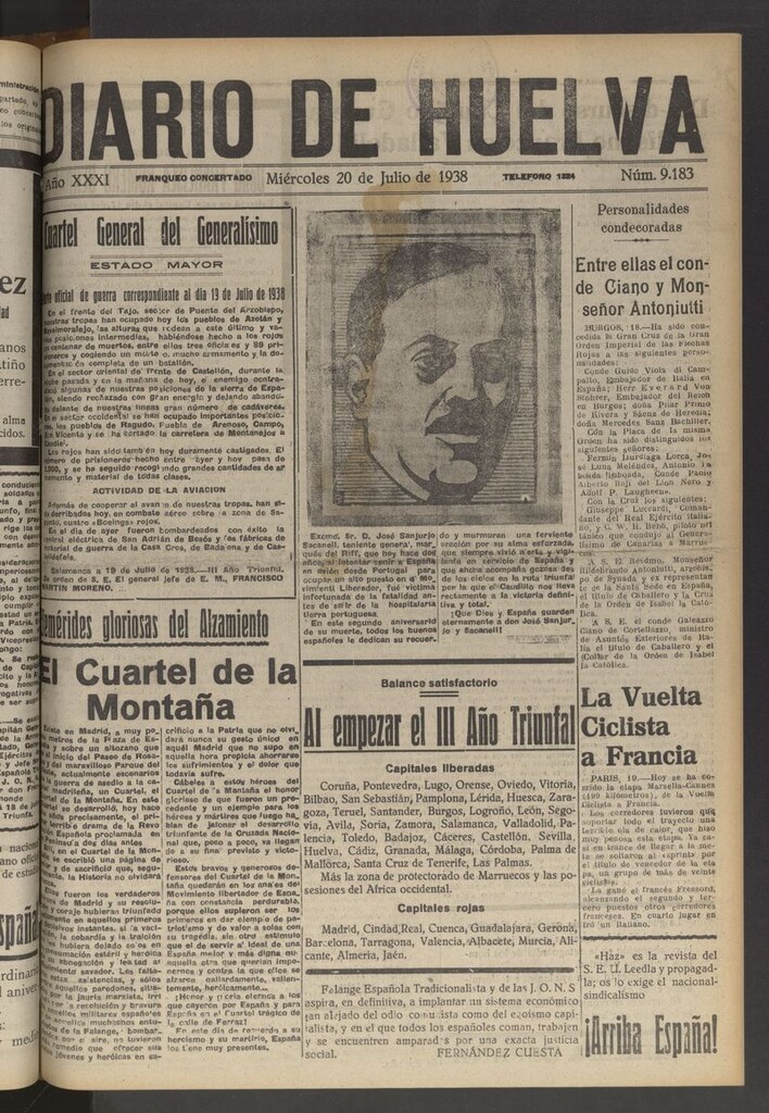 Miniatura de Diario de Huelva : periódico independiente del 20 de julio de 1938