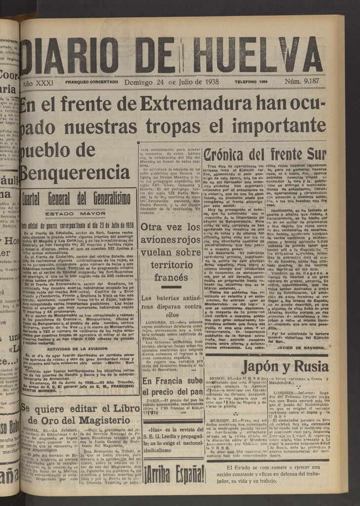 Miniatura de Diario de Huelva : periódico independiente del 24 de julio de 1938