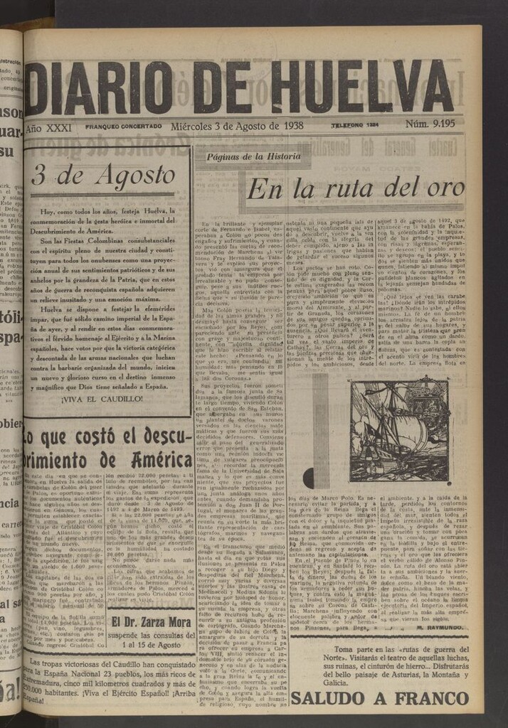 Miniatura de Diario de Huelva : periódico independiente del 3 de agosto de 1938