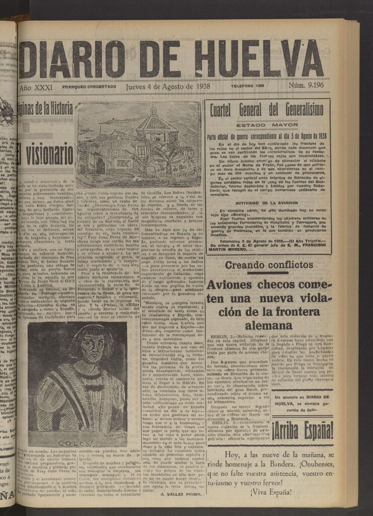 Miniatura de Diario de Huelva : periódico independiente del 4 de agosto de 1938