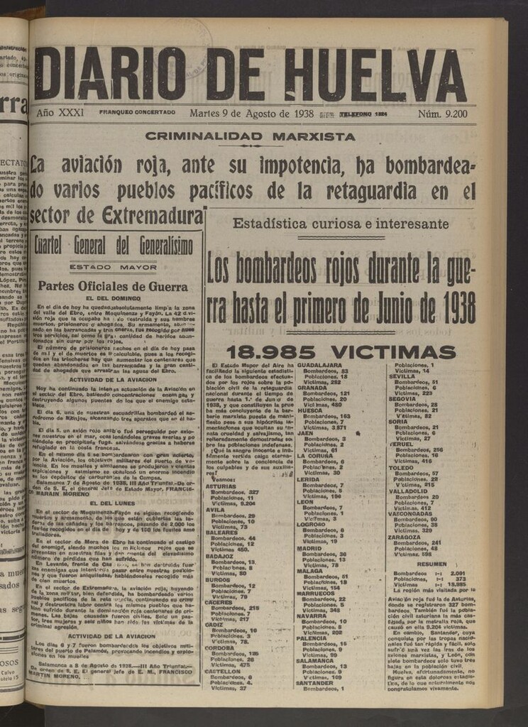 Miniatura de Diario de Huelva : periódico independiente del 9 de agosto de 1938