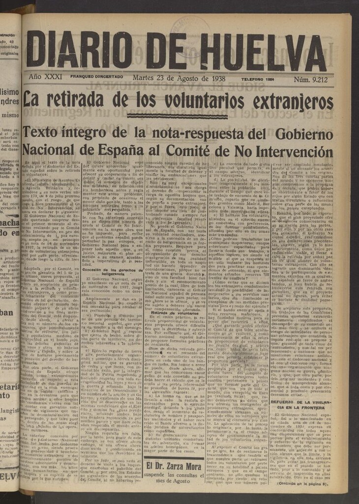 Miniatura de Diario de Huelva : periódico independiente del 23 de agosto de 1938