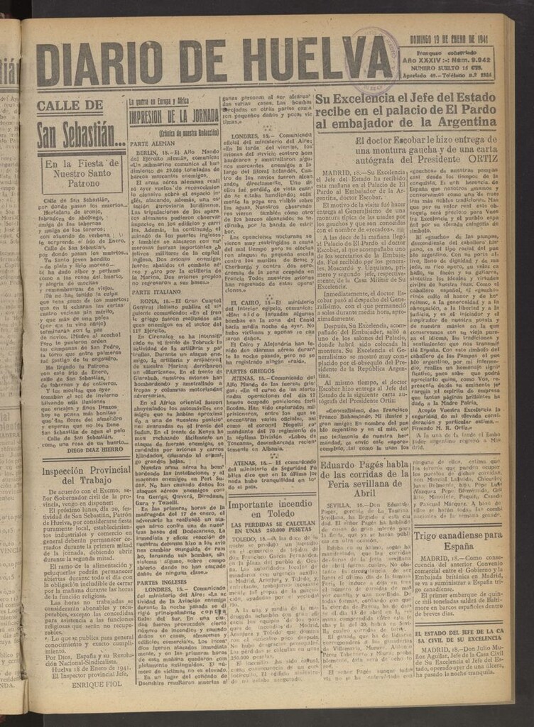 Miniatura de Diario de Huelva : periódico independiente del 19 de enero de 1941
