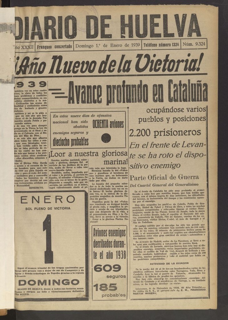 Miniatura de Diario de Huelva : periódico independiente del 1 de enero de 1939