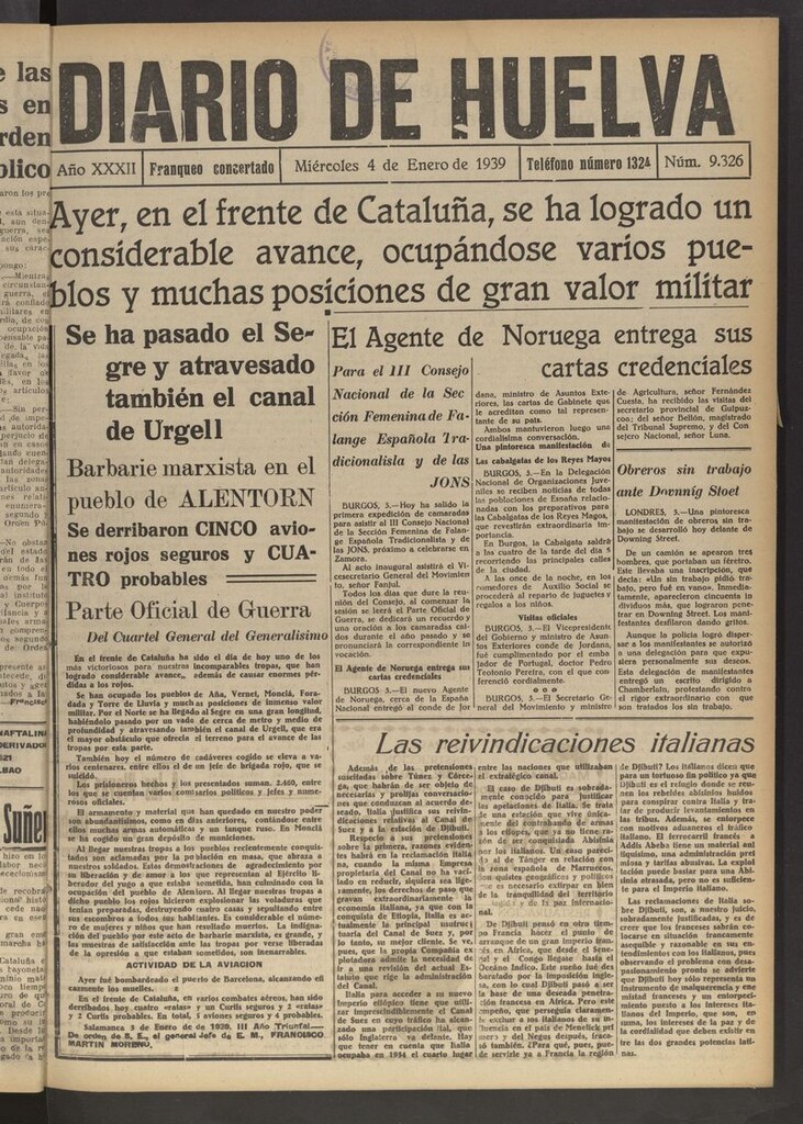 Miniatura de Diario de Huelva : periódico independiente del 4 de enero de 1939