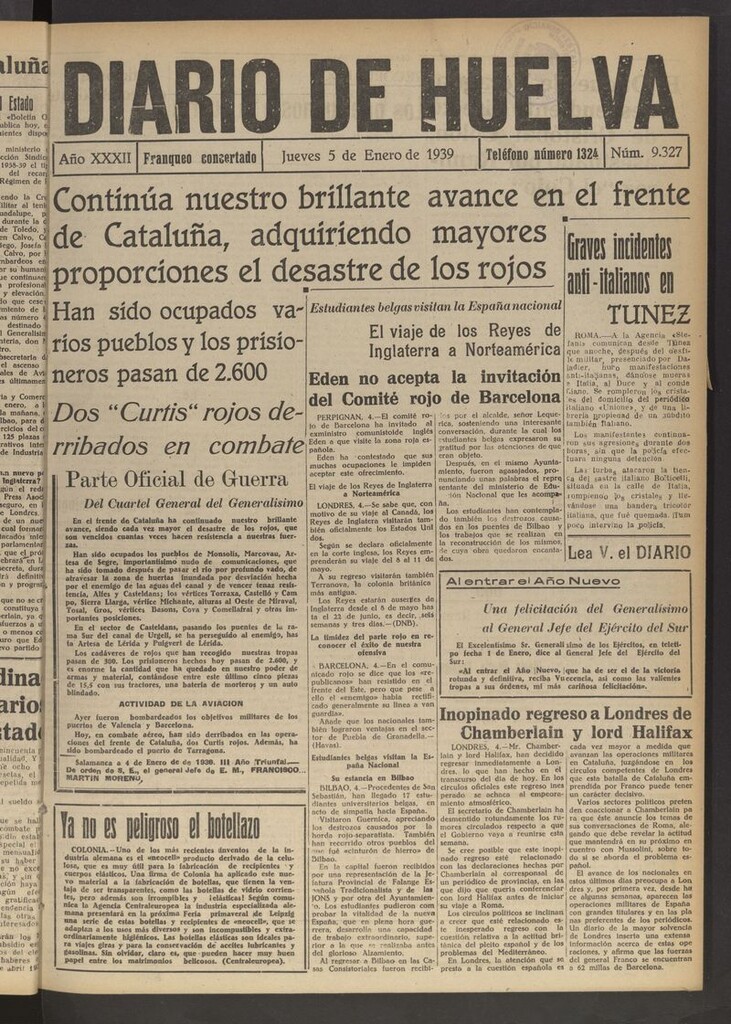 Miniatura de Diario de Huelva : periódico independiente del 5 de enero de 1939