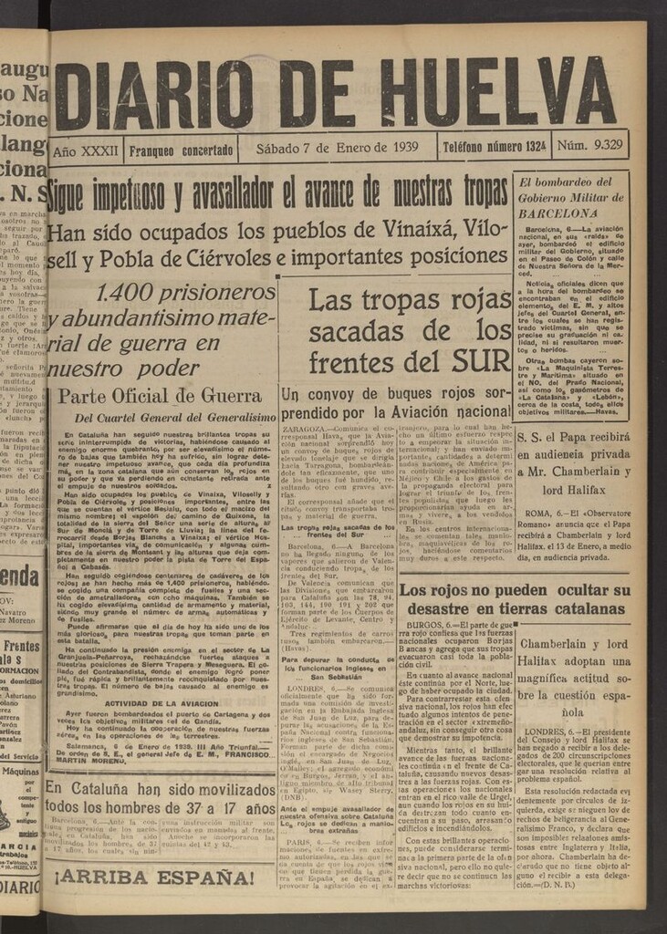 Miniatura de Diario de Huelva : periódico independiente del 7 de enero de 1939