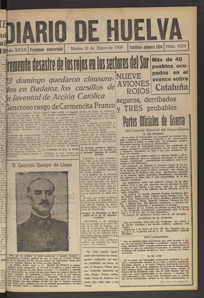 Miniatura de Diario de Huelva : periódico independiente del 10 de enero de 1939