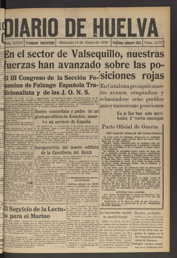 Miniatura de Diario de Huelva : periódico independiente del 11 de enero de 1939