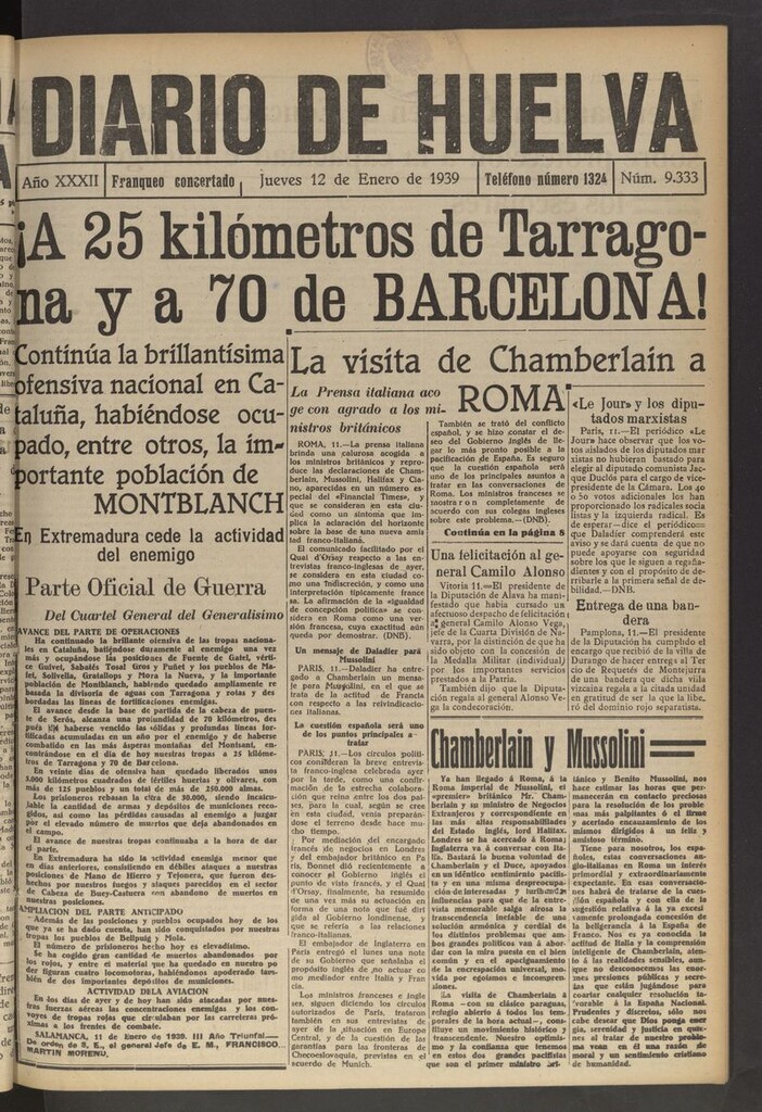 Miniatura de Diario de Huelva : periódico independiente del 12 de enero de 1939