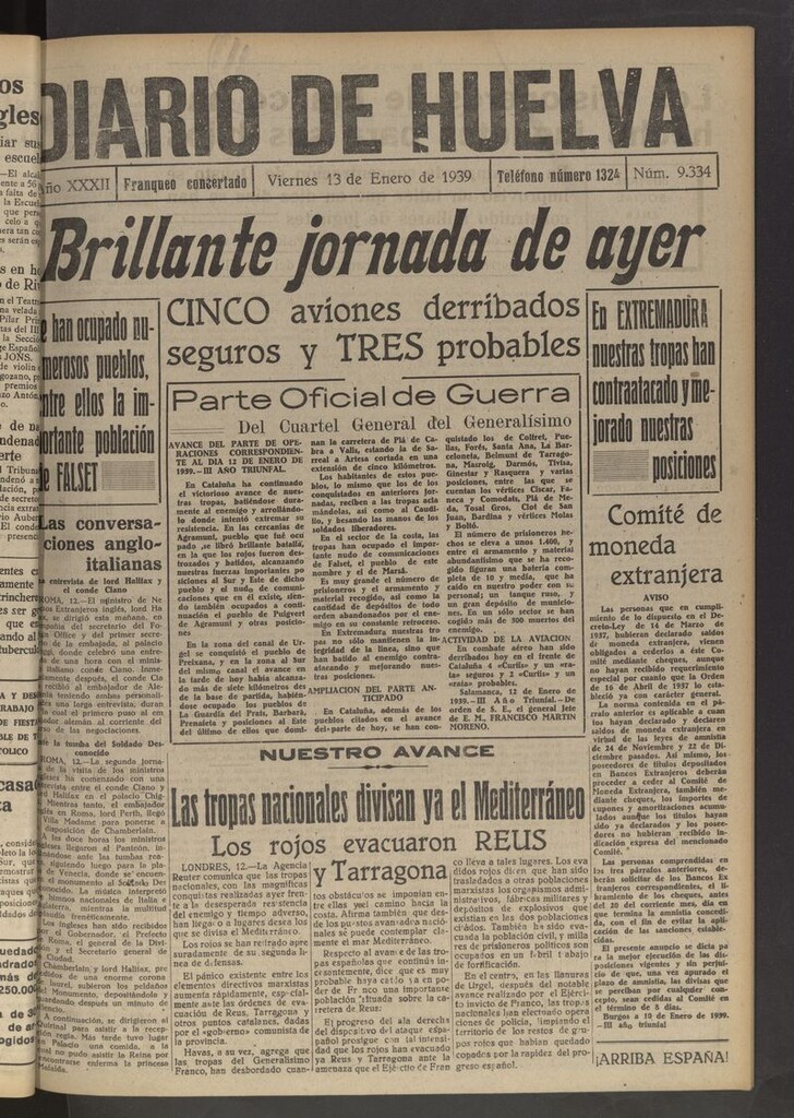 Miniatura de Diario de Huelva : periódico independiente del 13 de enero de 1939