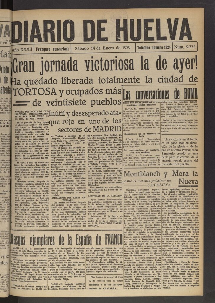 Miniatura de Diario de Huelva : periódico independiente del 14 de enero de 1939