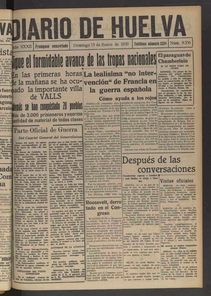 Miniatura de Diario de Huelva : periódico independiente del 15 de enero de 1939