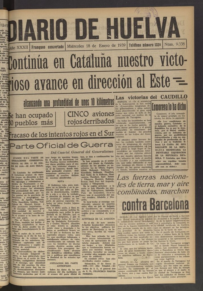 Miniatura de Diario de Huelva : periódico independiente del 18 de enero de 1939