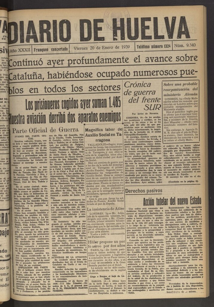 Miniatura de Diario de Huelva : periódico independiente del 20 de enero de 1939