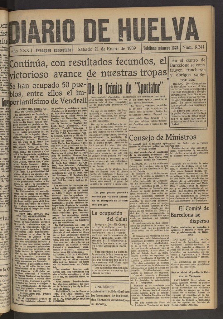Miniatura de Diario de Huelva : periódico independiente del 21 de enero de 1939