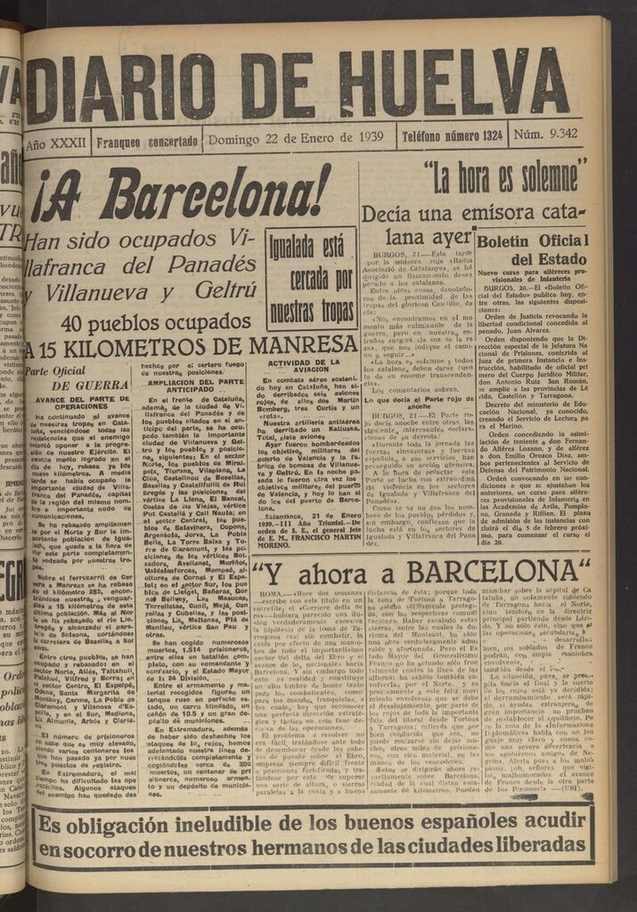 Miniatura de Diario de Huelva : periódico independiente del 22 de enero de 1939