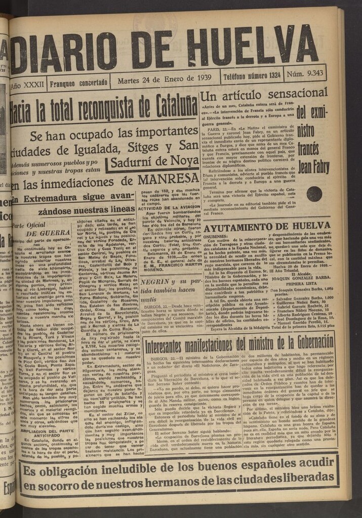 Miniatura de Diario de Huelva : periódico independiente del 24 de enero de 1939