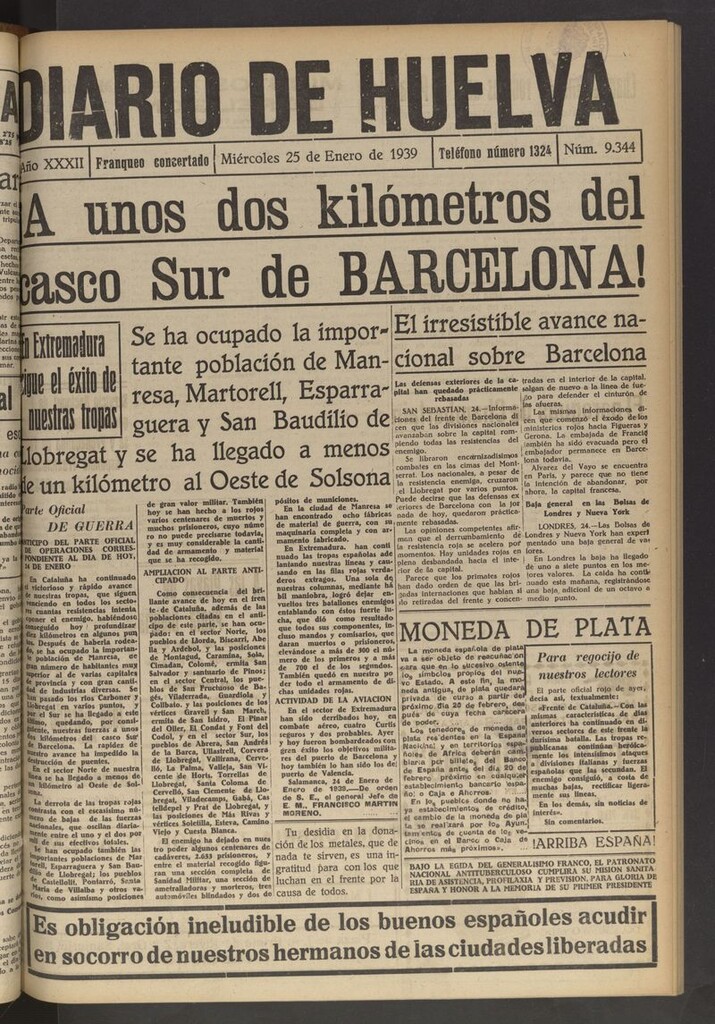 Miniatura de Diario de Huelva : periódico independiente del 25 de enero de 1939