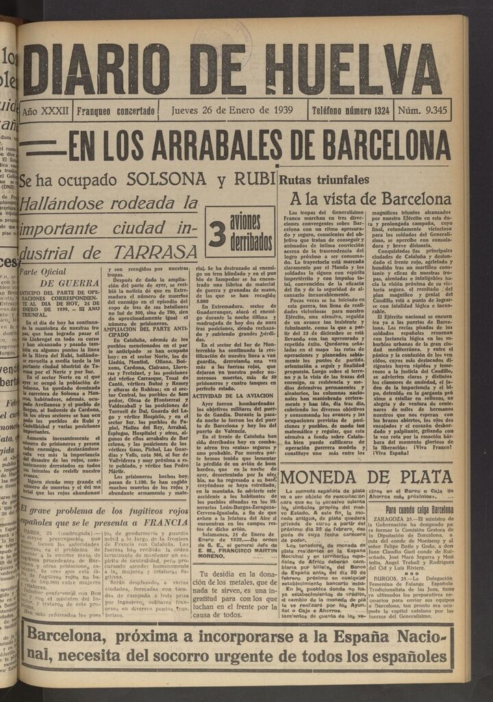 Miniatura de Diario de Huelva : periódico independiente del 26 de enero de 1939