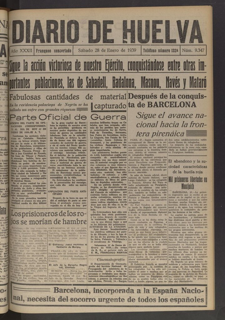 Miniatura de Diario de Huelva : periódico independiente del 28 de enero de 1939