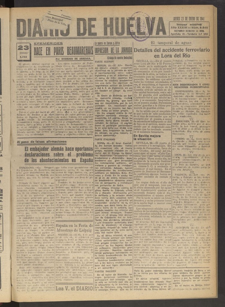 Miniatura de Diario de Huelva : periódico independiente del 23 de enero de 1941