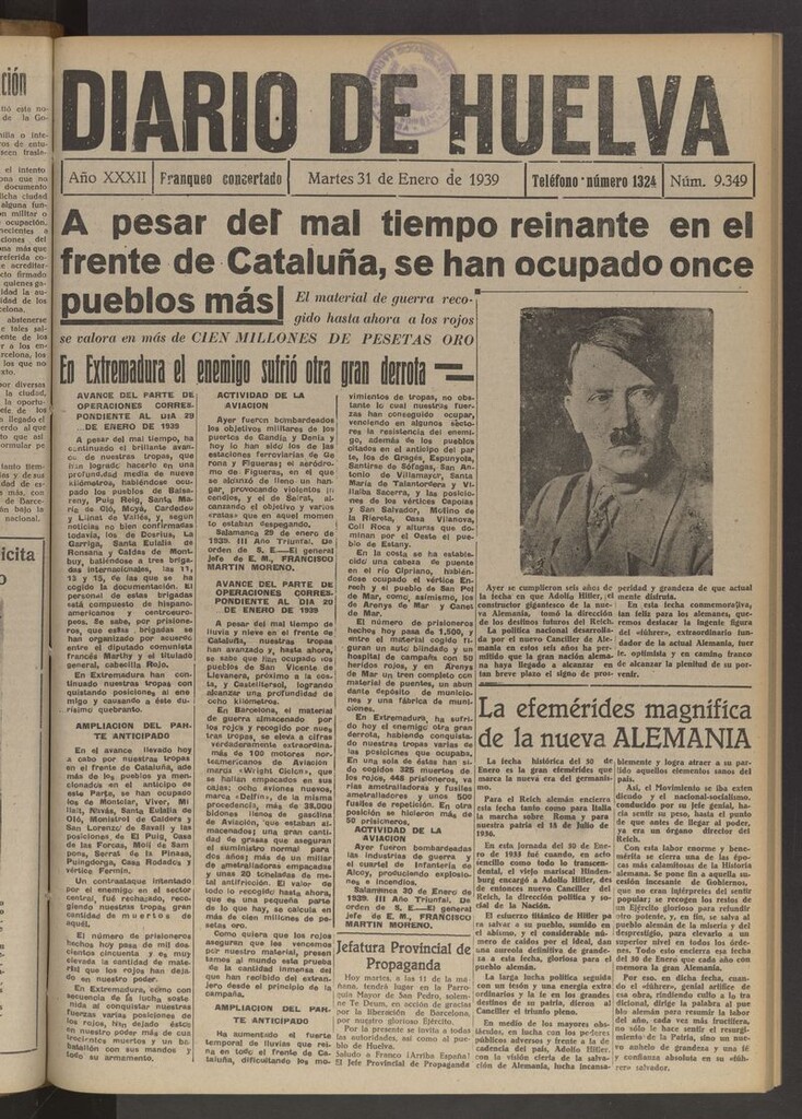 Miniatura de Diario de Huelva : periódico independiente del 31 de enero de 1939