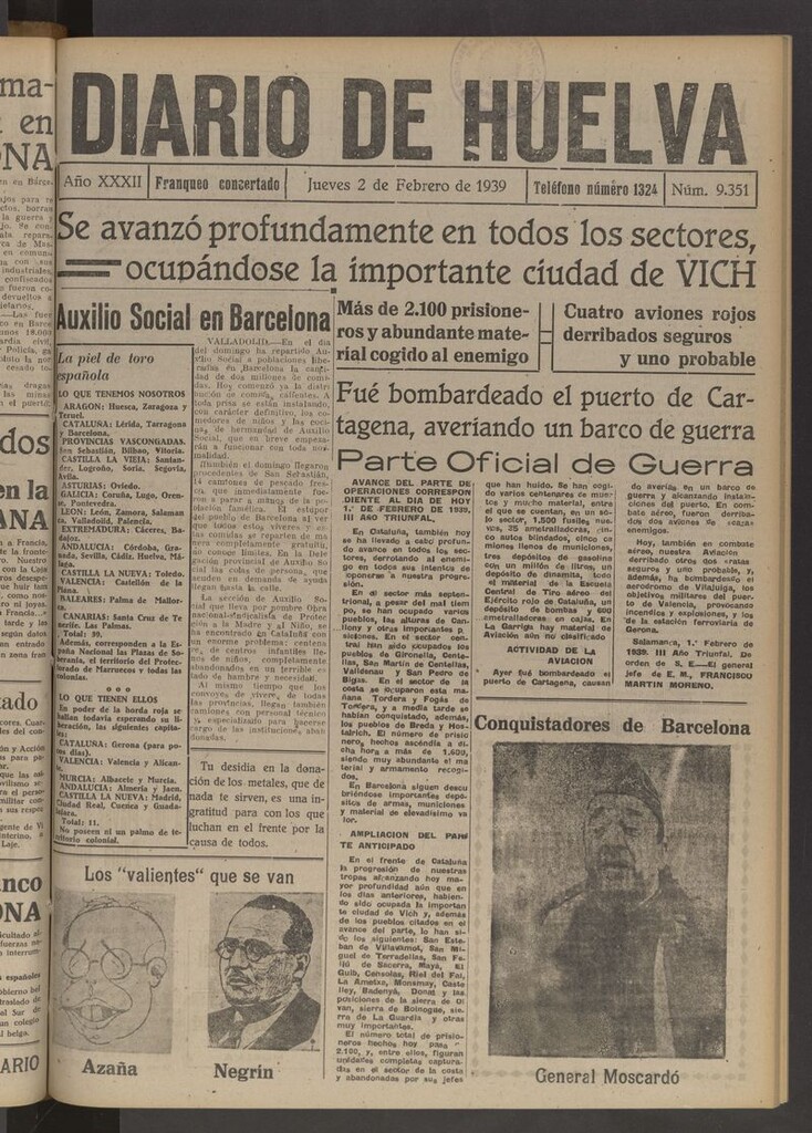Miniatura de Diario de Huelva : periódico independiente del 2 de febrero de 1939