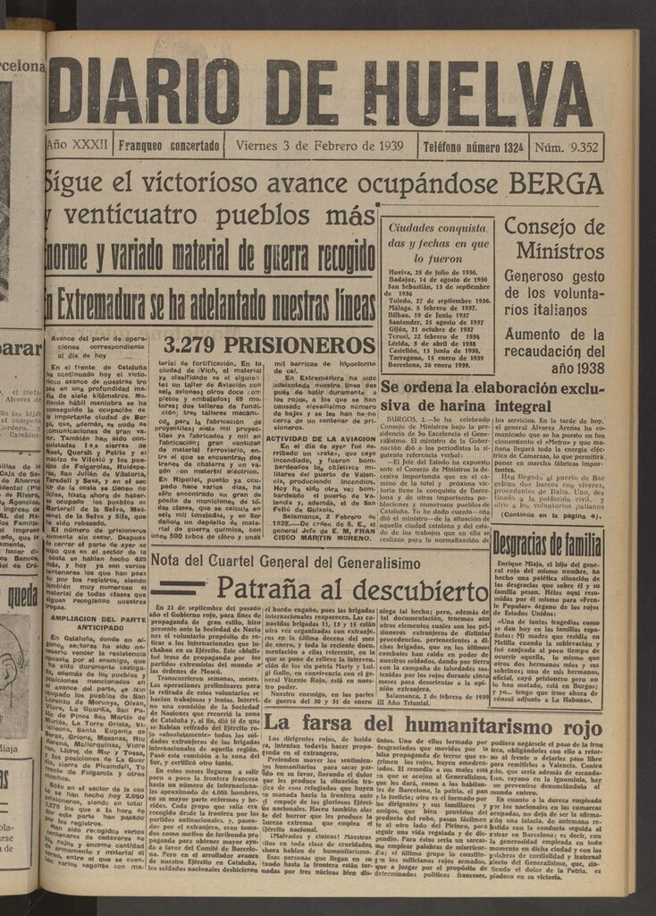 Miniatura de Diario de Huelva : periódico independiente del 3 de febrero de 1939