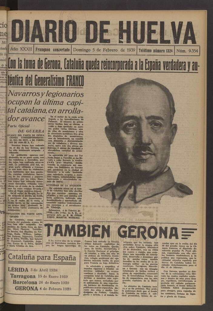Miniatura de Diario de Huelva : periódico independiente del 5 de febrero de 1939