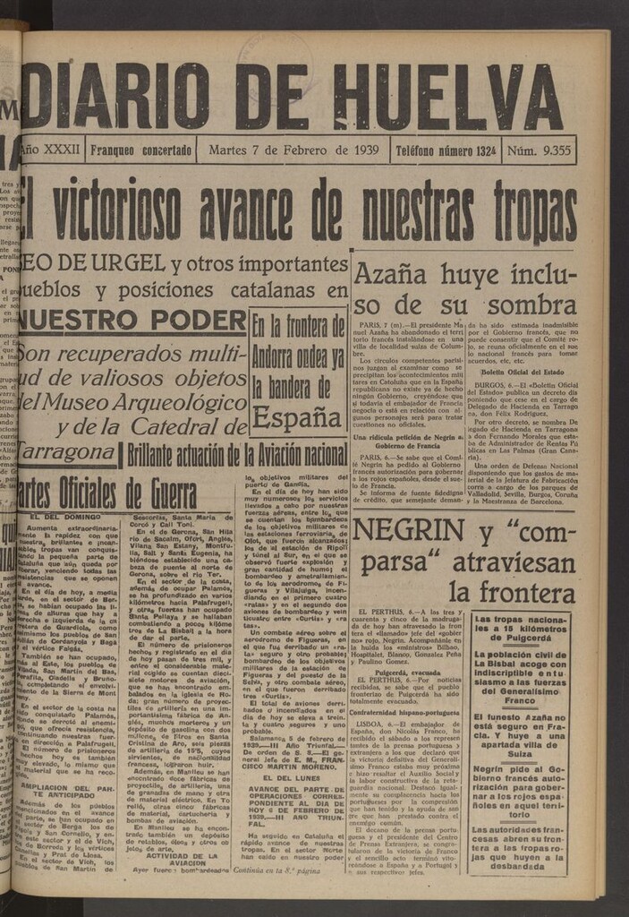 Miniatura de Diario de Huelva : periódico independiente del 7 de febrero de 1939