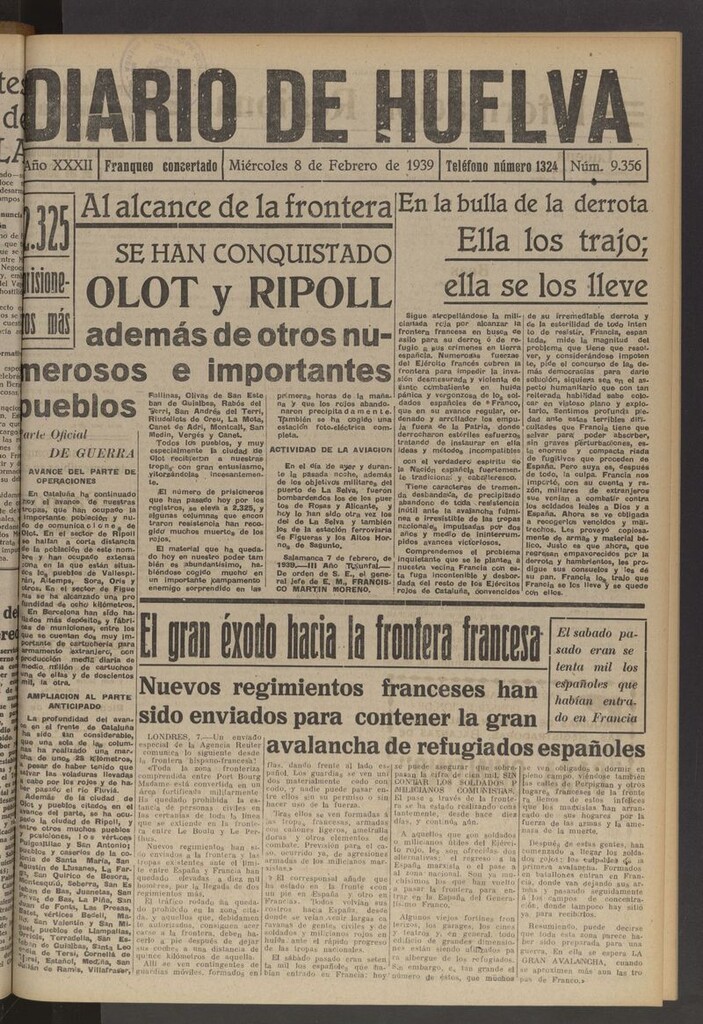 Miniatura de Diario de Huelva : periódico independiente del 8 de febrero de 1939