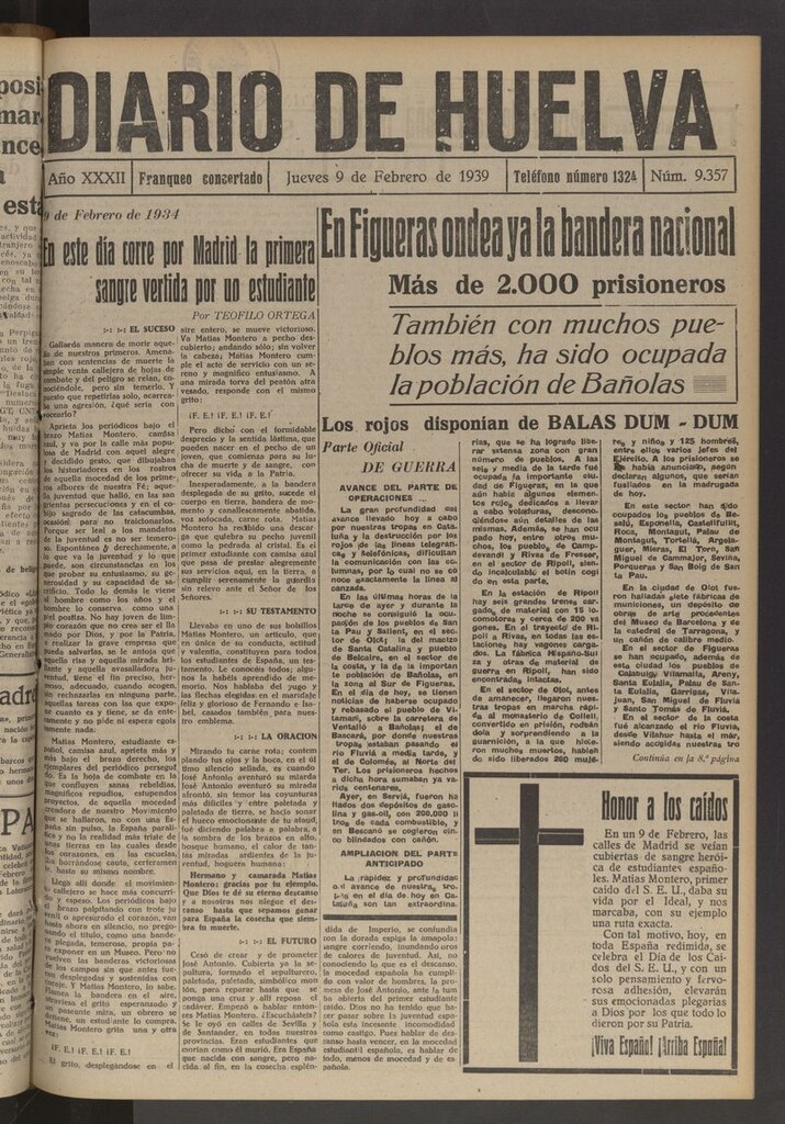 Miniatura de Diario de Huelva : periódico independiente del 9 de febrero de 1939