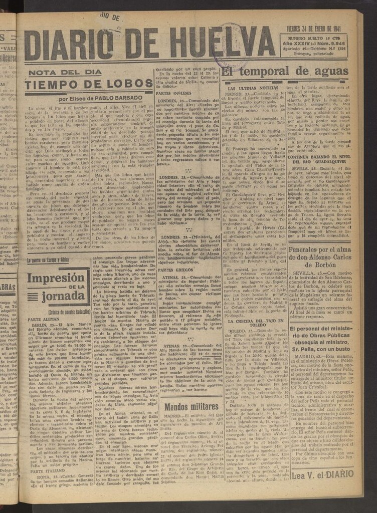 Miniatura de Diario de Huelva : periódico independiente del 24 de enero de 1941