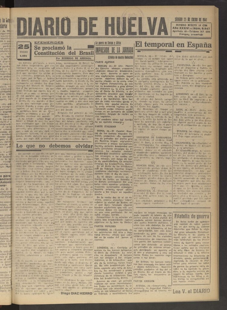 Miniatura de Diario de Huelva : periódico independiente del 25 de enero de 1941