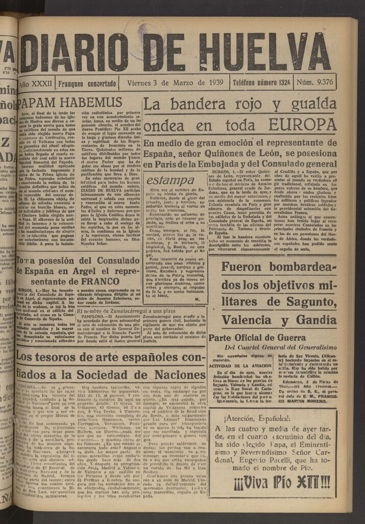 Miniatura de Diario de Huelva : periódico independiente del 3 de marzo de 1939