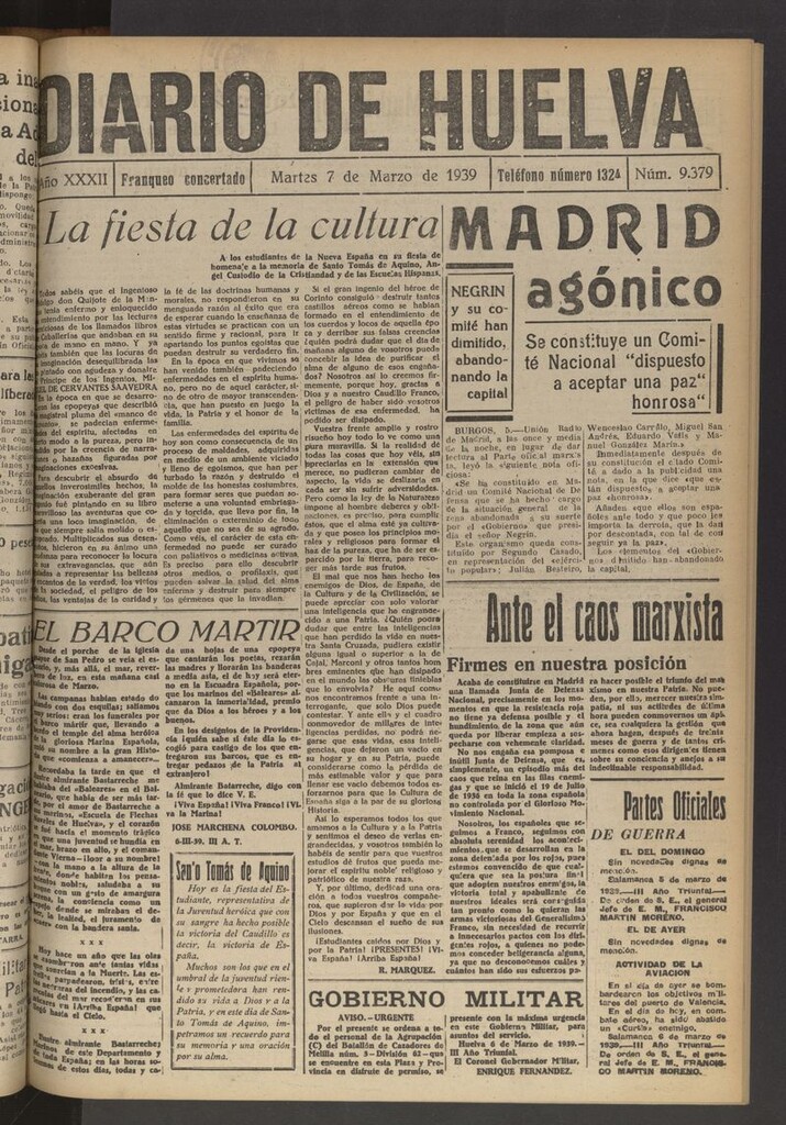 Miniatura de Diario de Huelva : periódico independiente del 7 de marzo de 1939