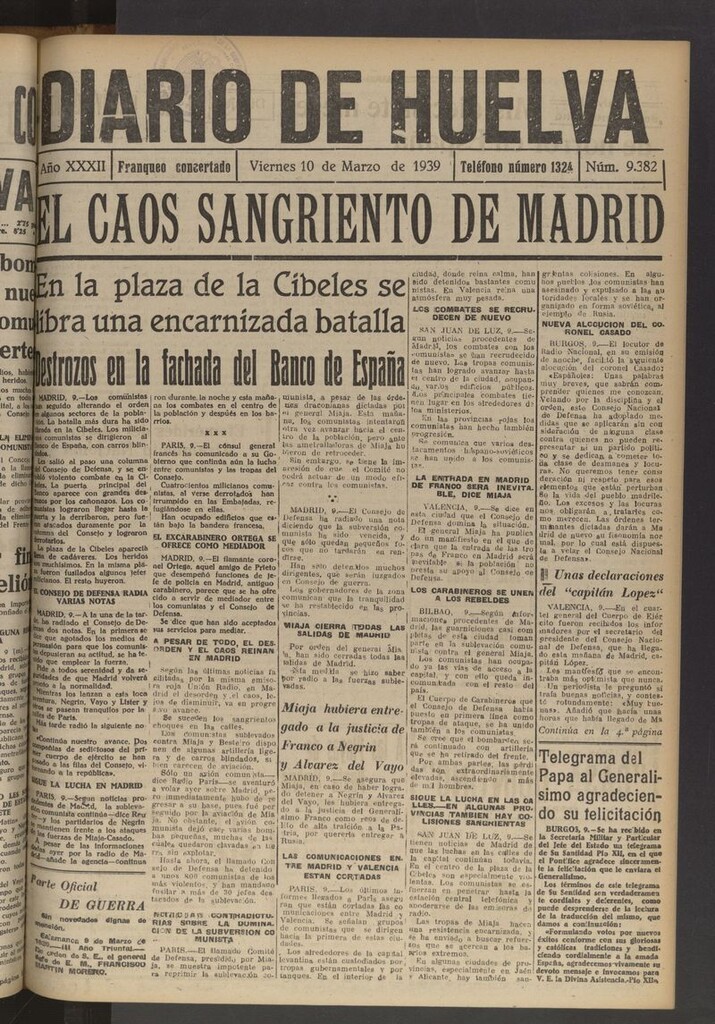 Miniatura de Diario de Huelva : periódico independiente del 10 de marzo de 1939