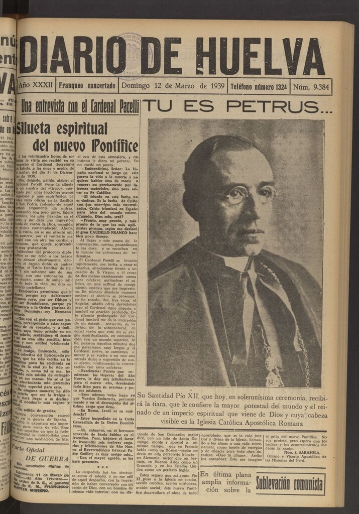 Miniatura de Diario de Huelva : periódico independiente del 12 de marzo de 1939