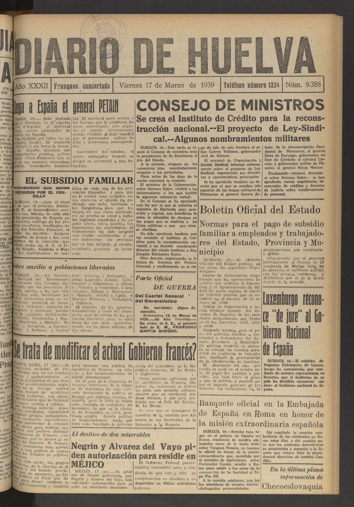 Miniatura de Diario de Huelva : periódico independiente del 17 de marzo de 1939