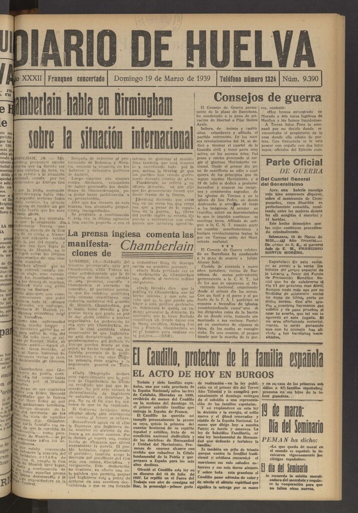 Miniatura de Diario de Huelva : periódico independiente del 19 de marzo de 1939