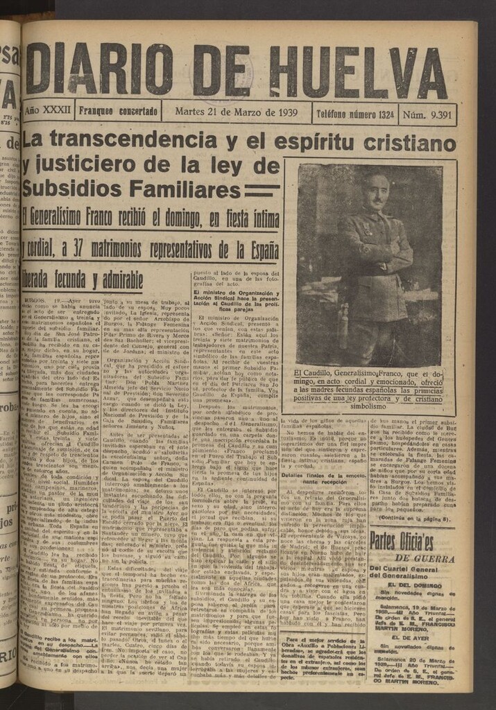 Miniatura de Diario de Huelva : periódico independiente del 21 de marzo de 1939