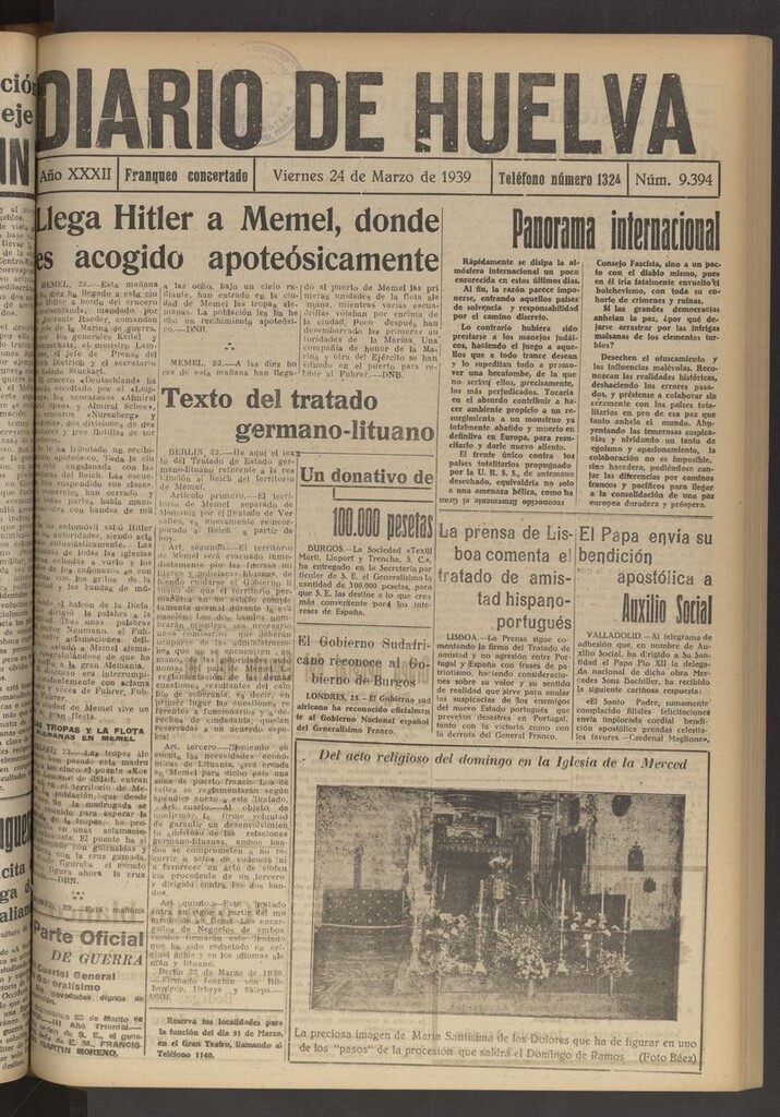 Miniatura de Diario de Huelva : periódico independiente del 24 de marzo de 1939
