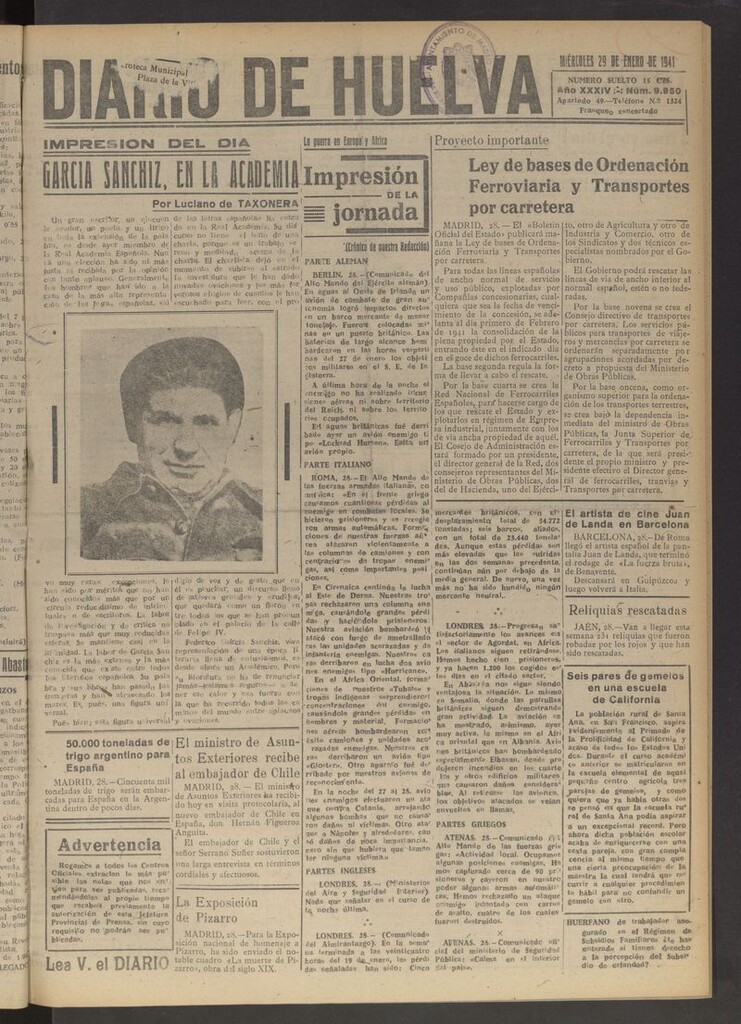 Miniatura de Diario de Huelva : periódico independiente del 29 de enero de 1941