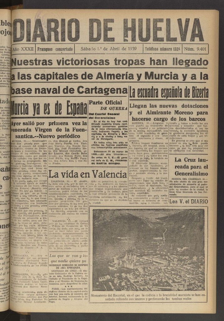 Miniatura de Diario de Huelva : periódico independiente del 1 de abril de 1939