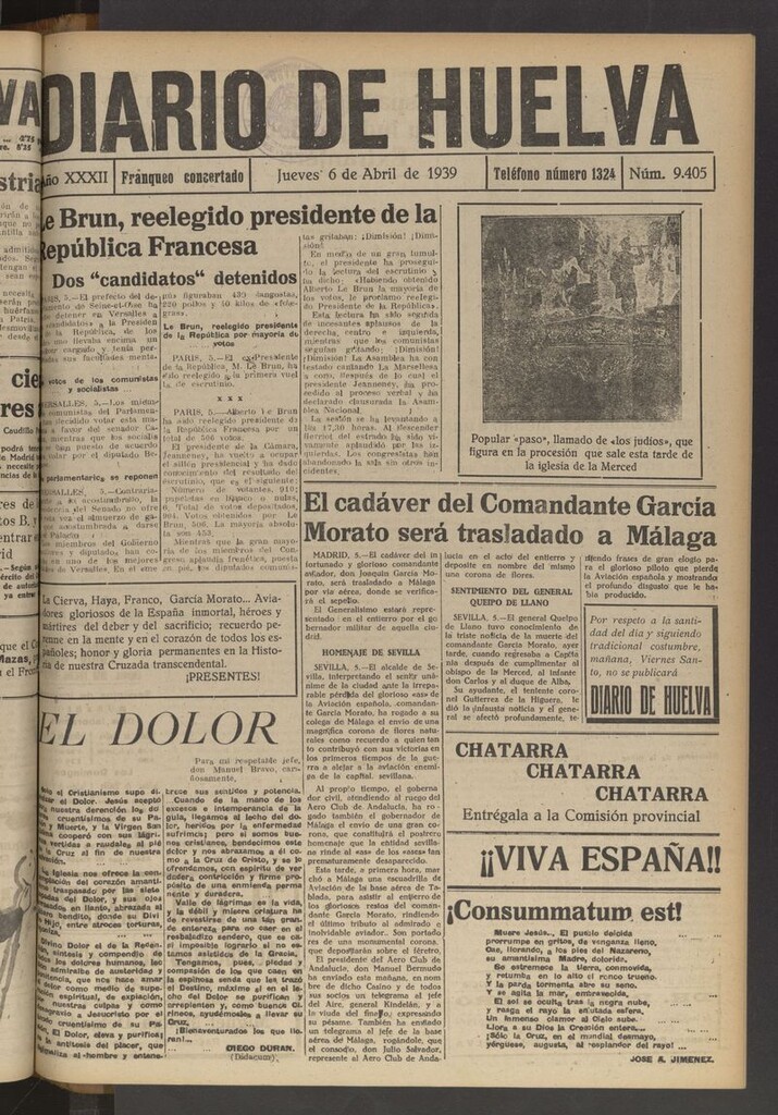 Miniatura de Diario de Huelva : periódico independiente del 6 de abril de 1939